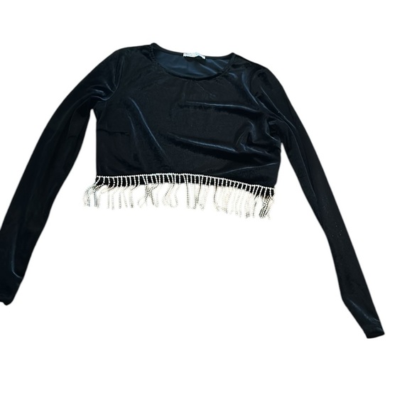 BEAR DANCE black velvet crop top,rhinestone fringe ,whimsigoth,goth,witchy,EC - Picture 8 of 11